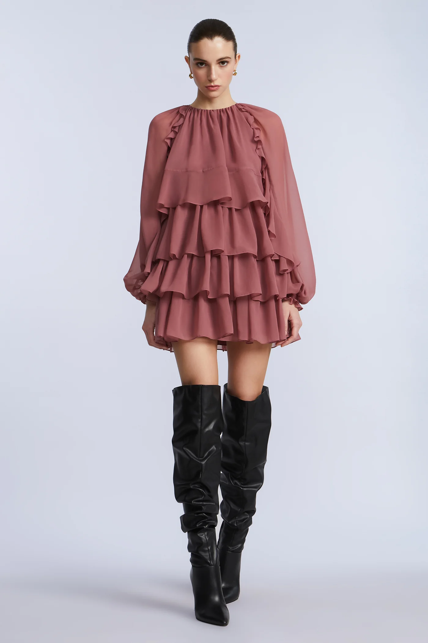 Chiffon Ruffle Mini Dress - Image 6
