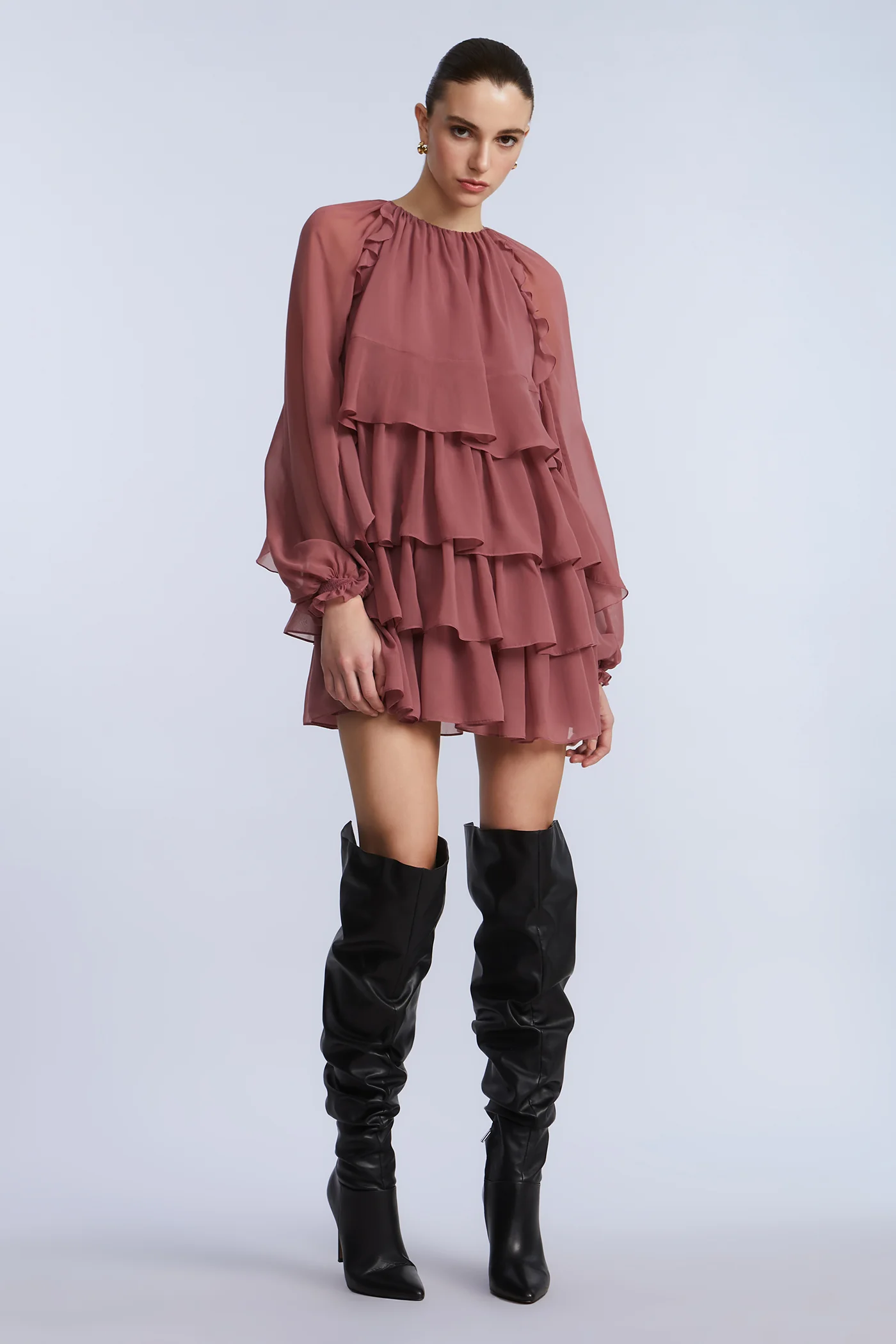 Chiffon Ruffle Mini Dress - Image 7
