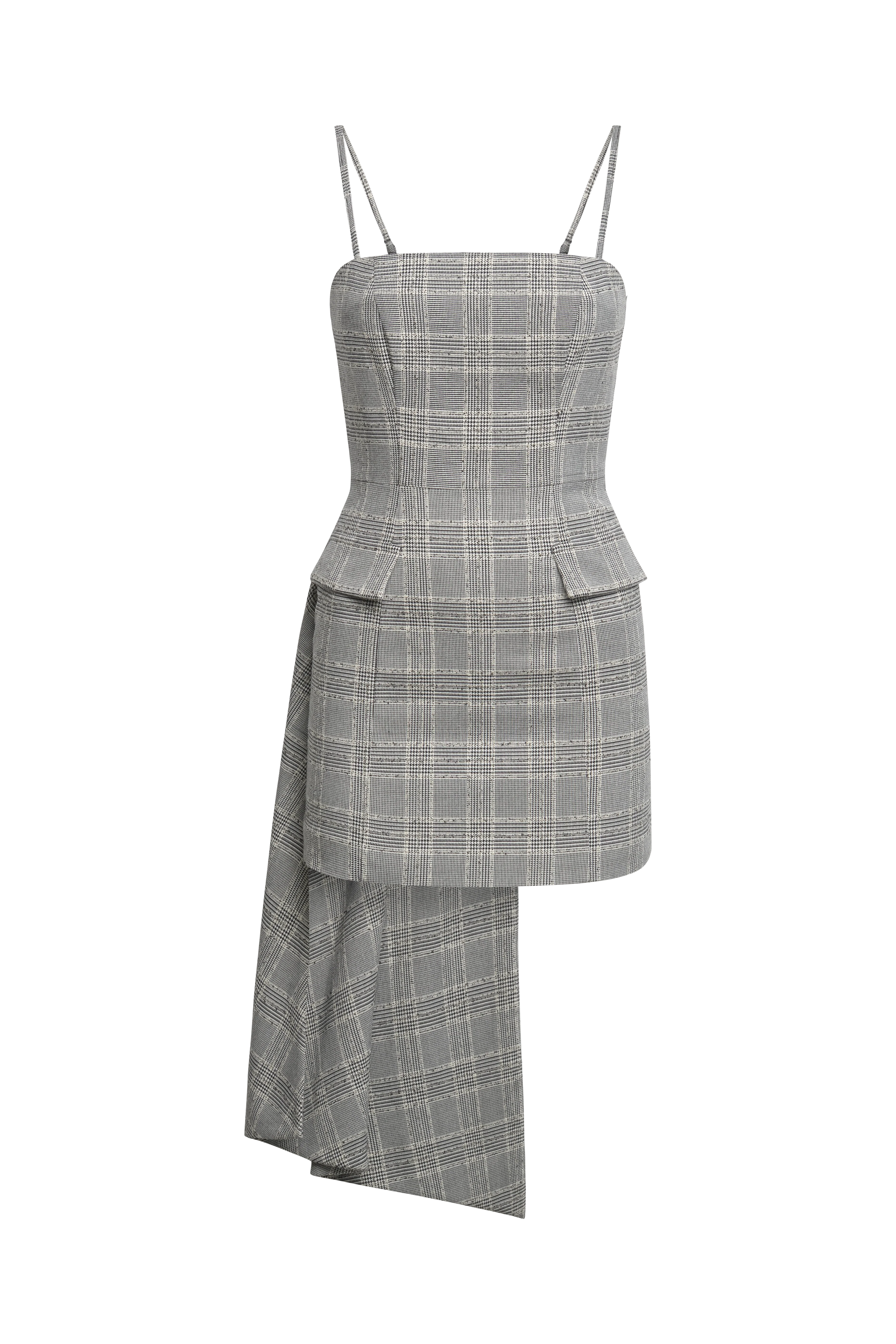 Glen Plaid Dress With Drape - Image 9