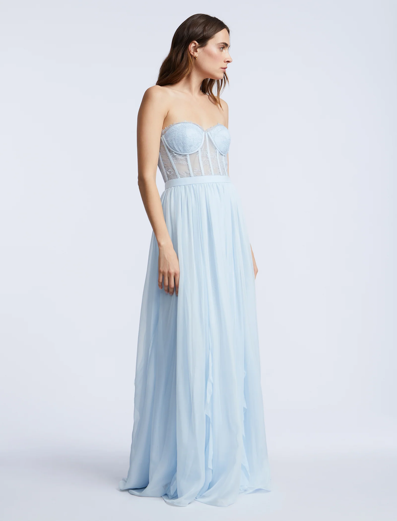 Lace Bodice Chiffon Ruffle Gown - Image 3