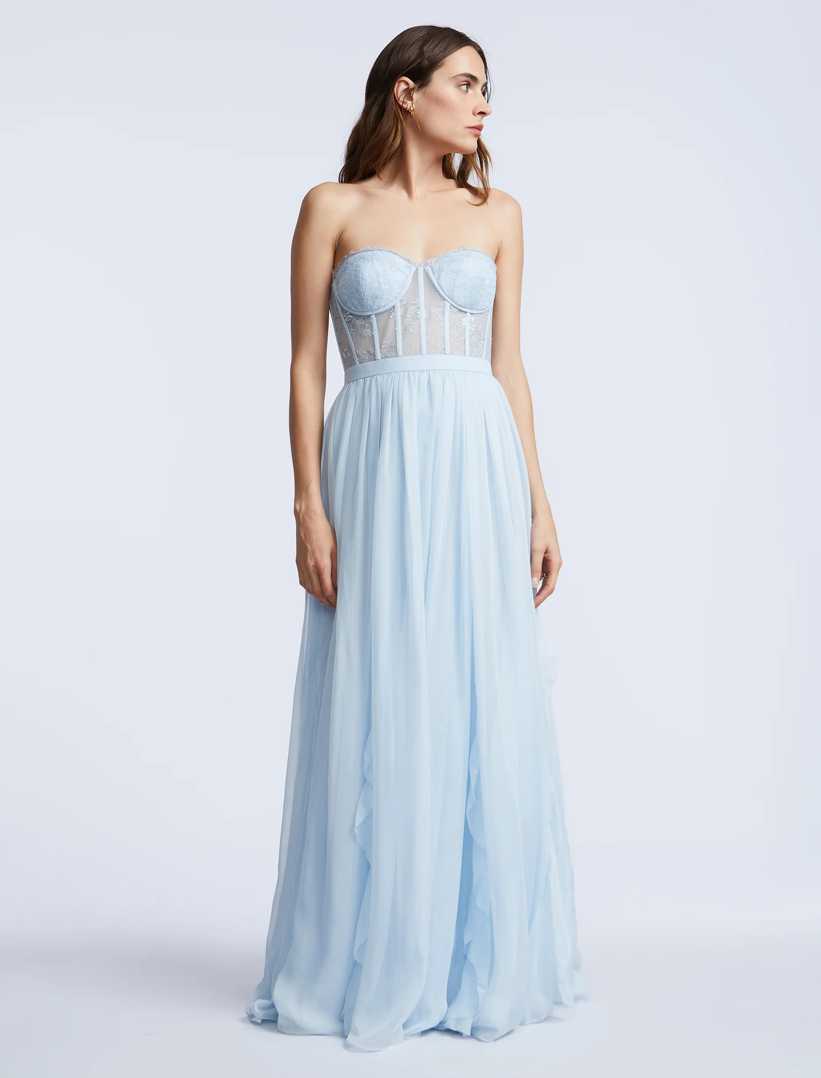 Lace Bodice Chiffon Ruffle Gown - Image 5