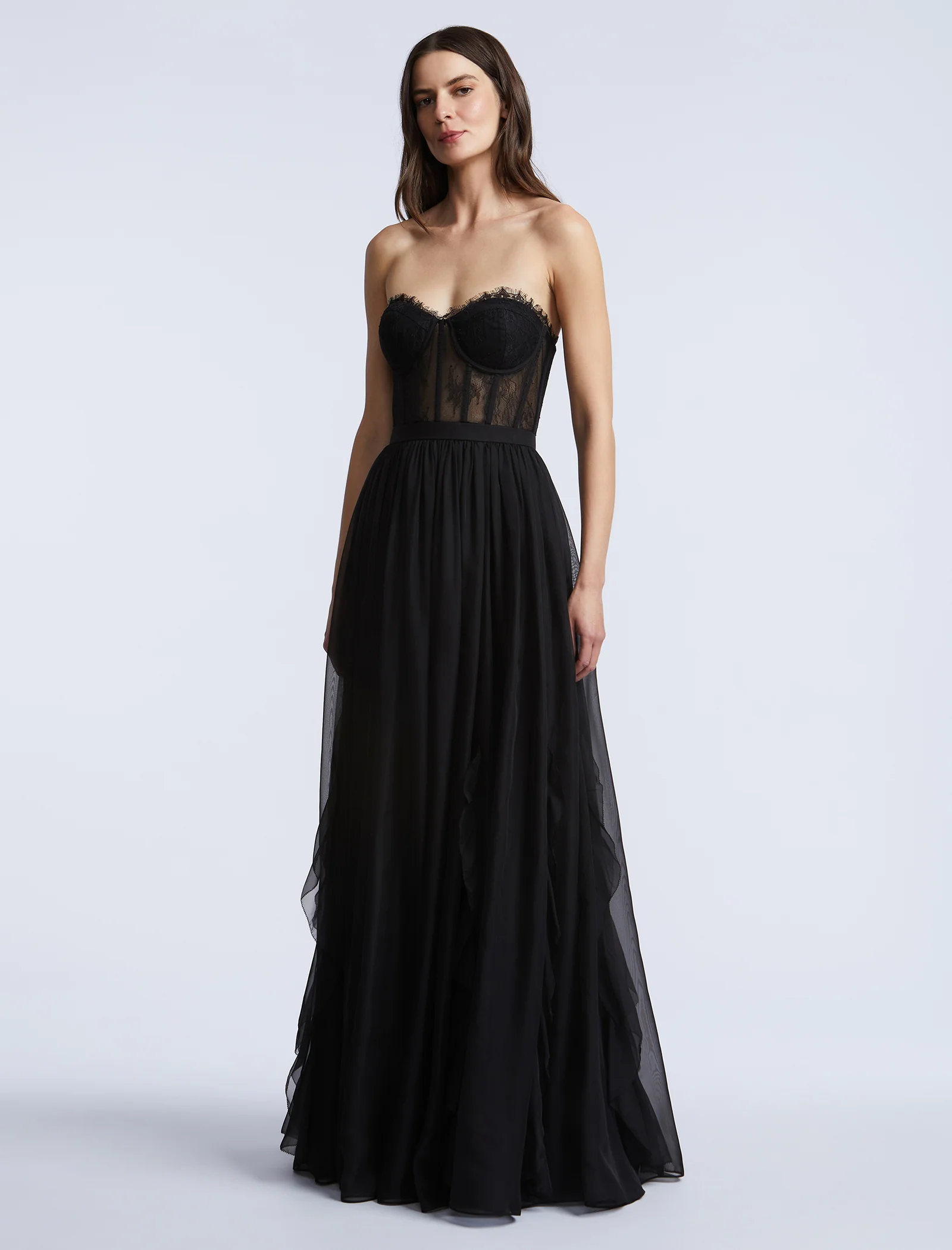 Lace Bodice Chiffon Rufle Gown - Image 3