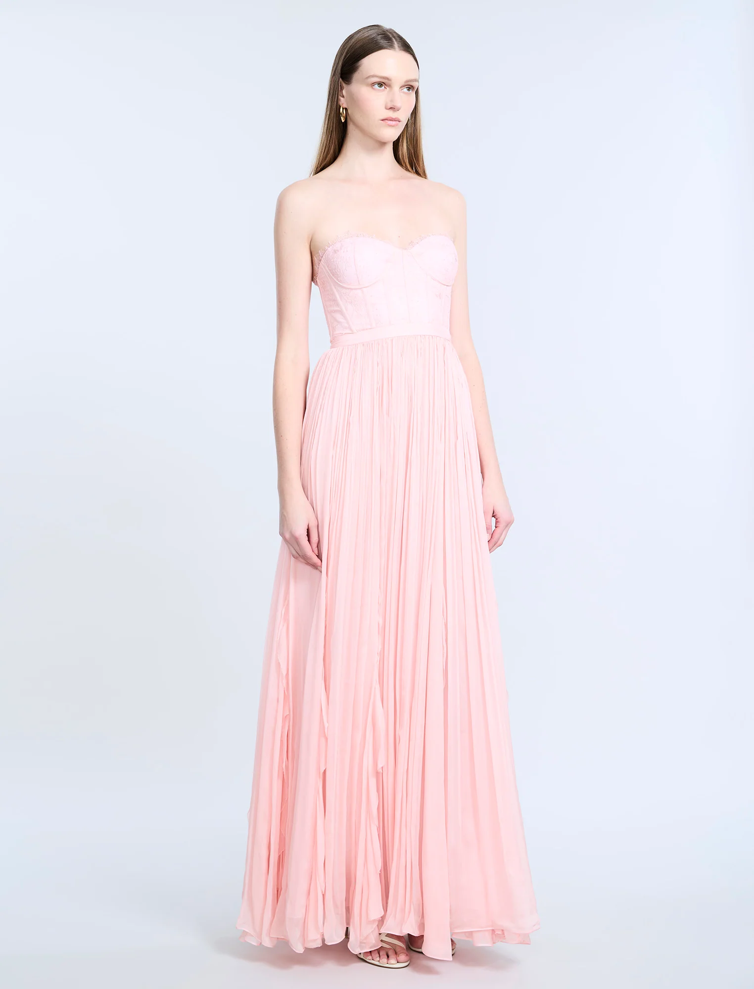 Lace Bodice Chiffon Rufle Gown - Image 3