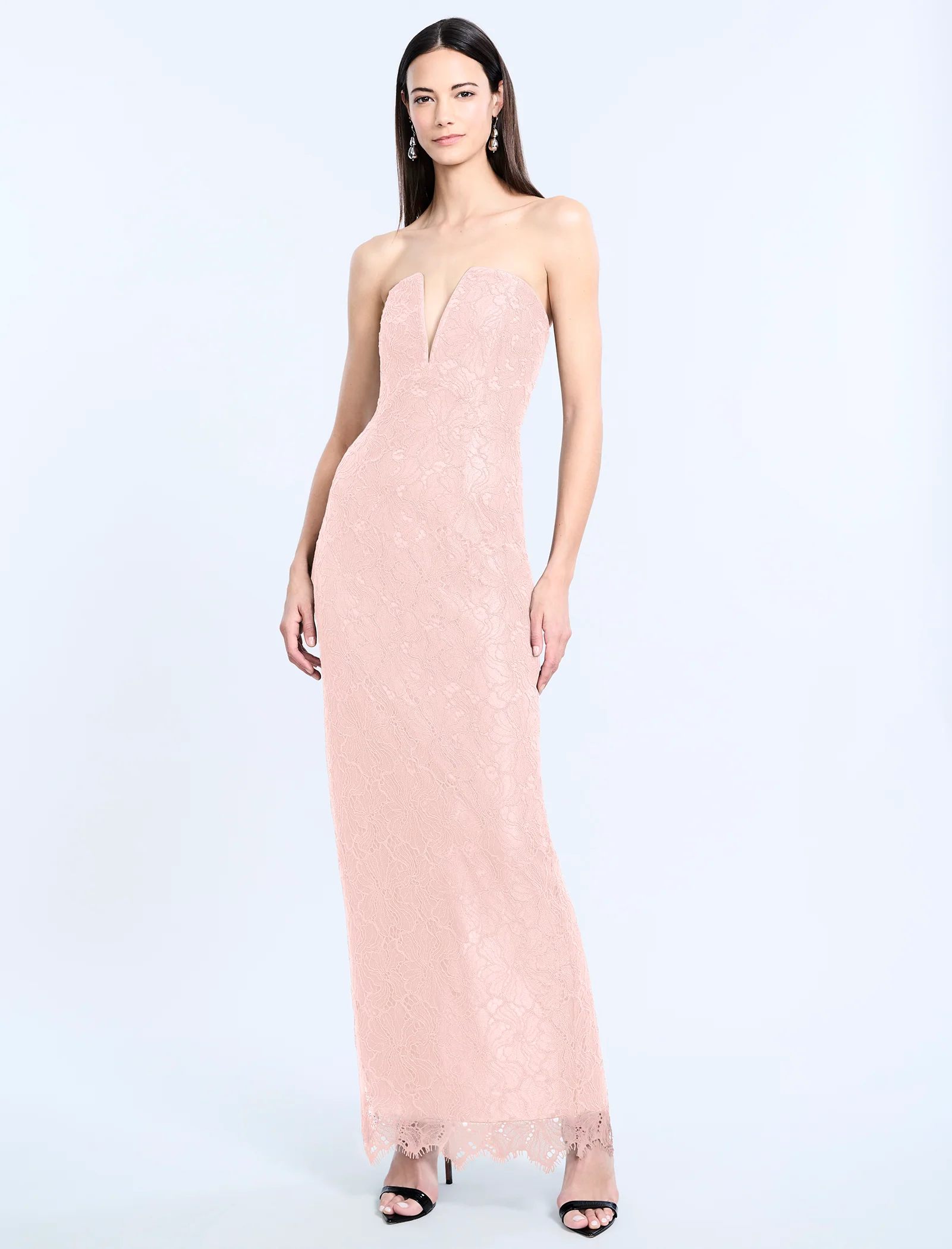 Lace Strapless V Neckline Gown
