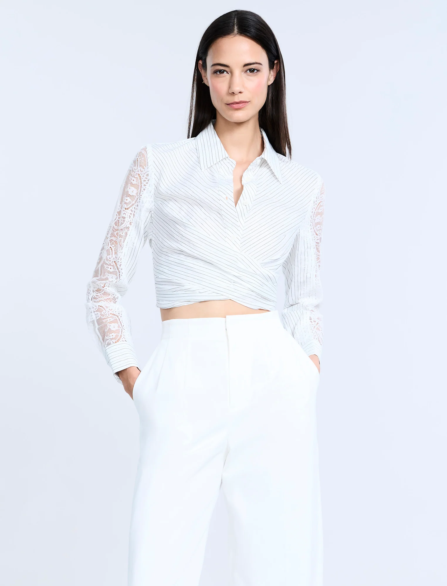 Lace Stripe Tie Back Top - Image 2