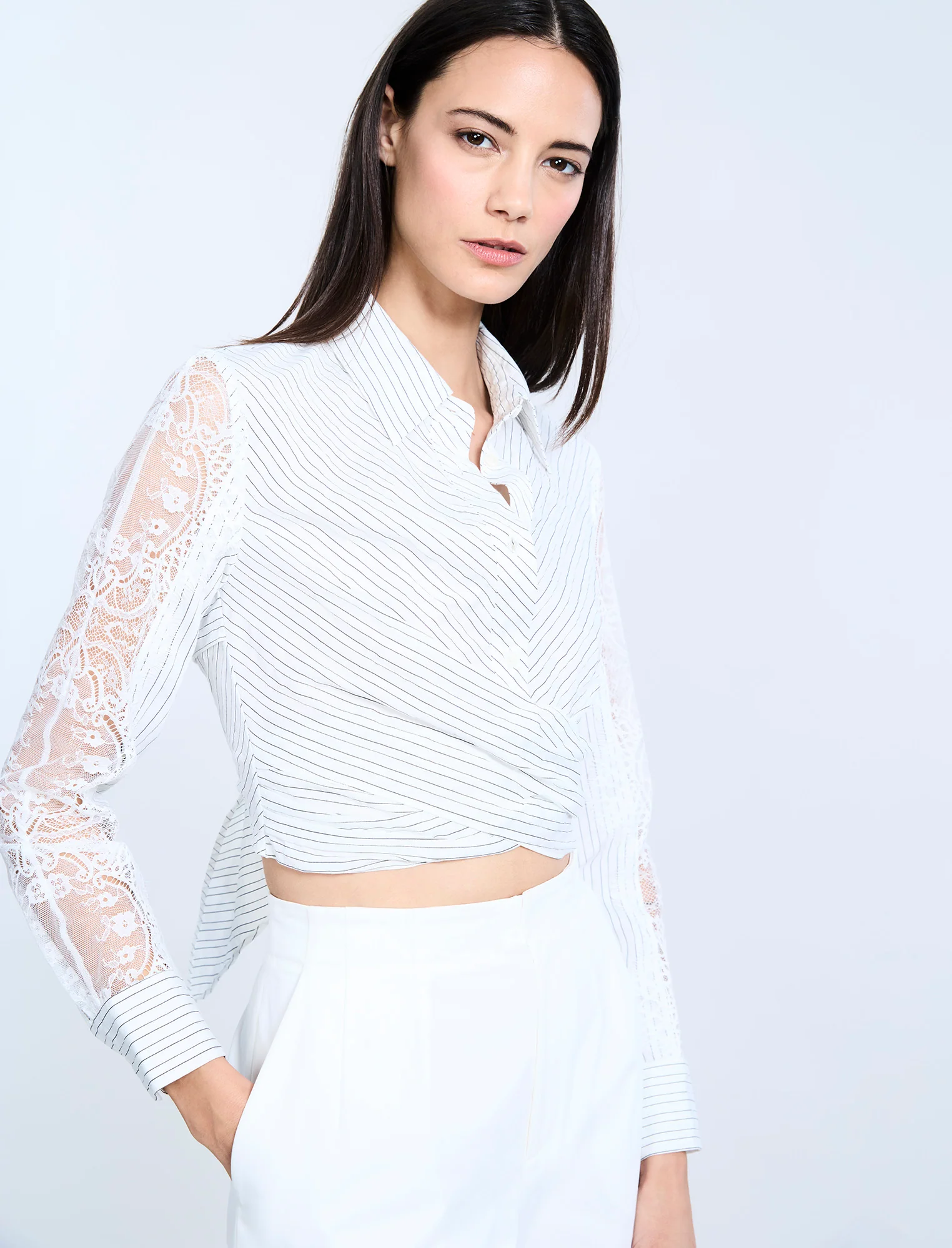 Lace Stripe Tie Back Top - Image 6