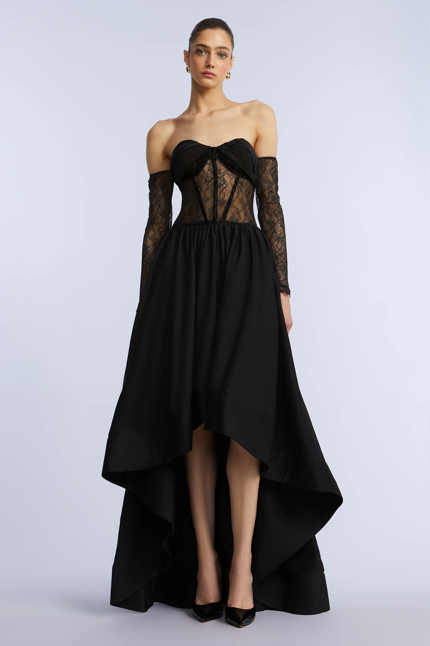 Lace Taffeta High-Low Gown