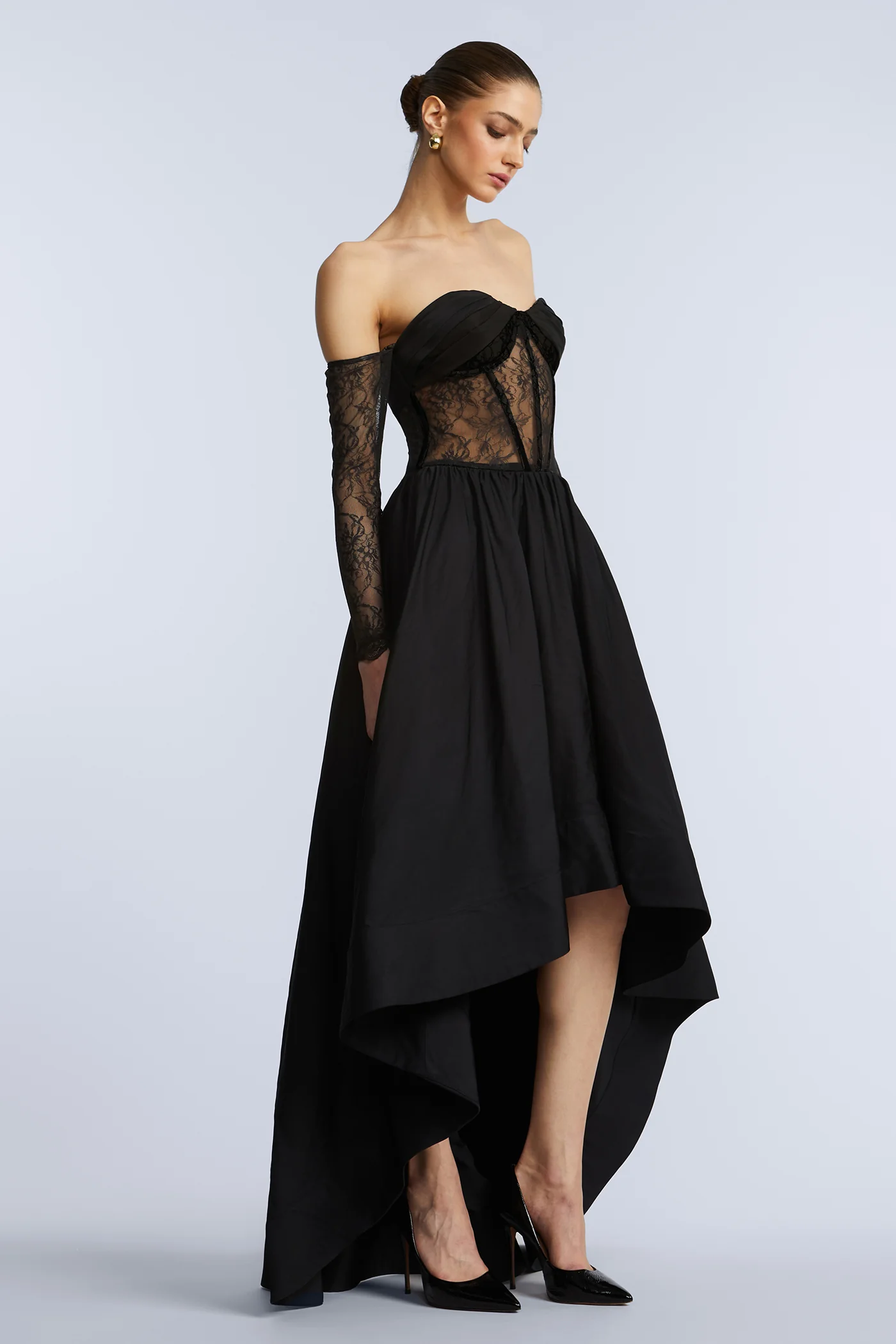 Lace Taffeta High-Low Gown - Image 3