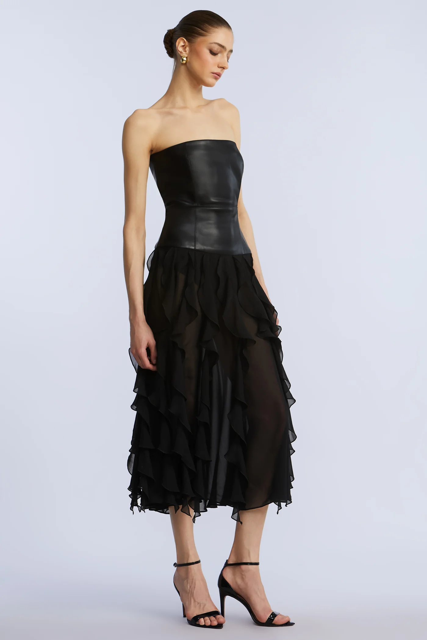 Leather Chiffon Dress - Image 3