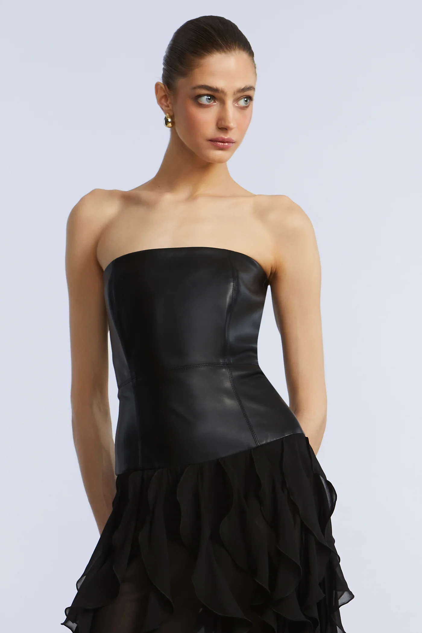 Leather Chiffon Dress - Image 4