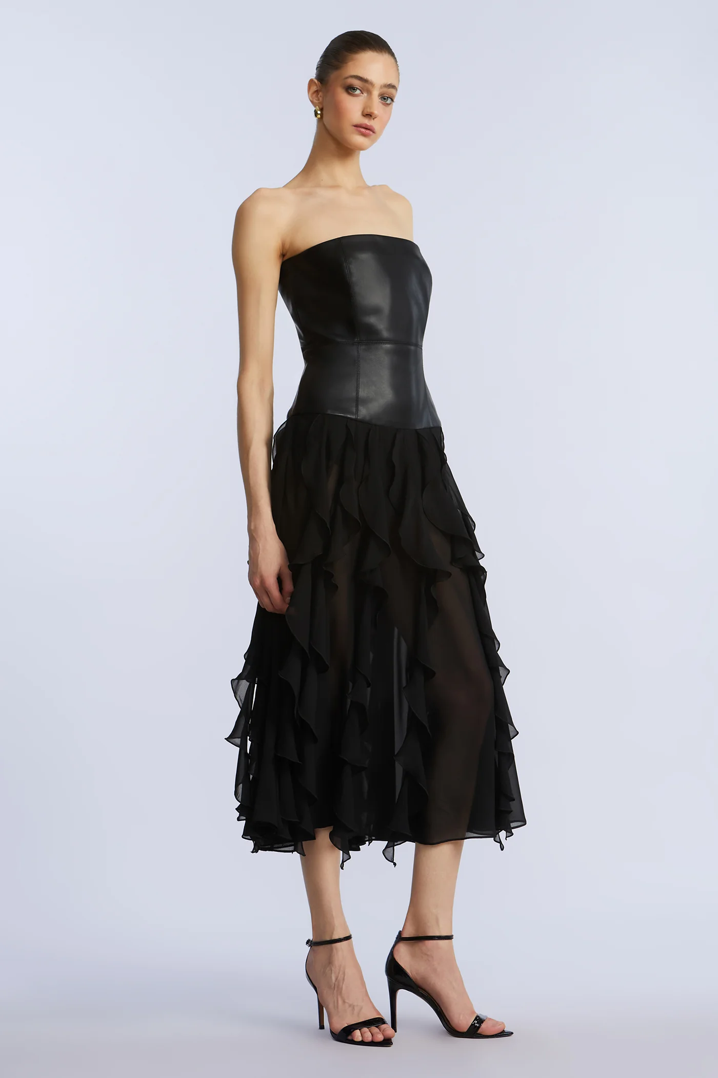 Leather Chiffon Dress - Image 5