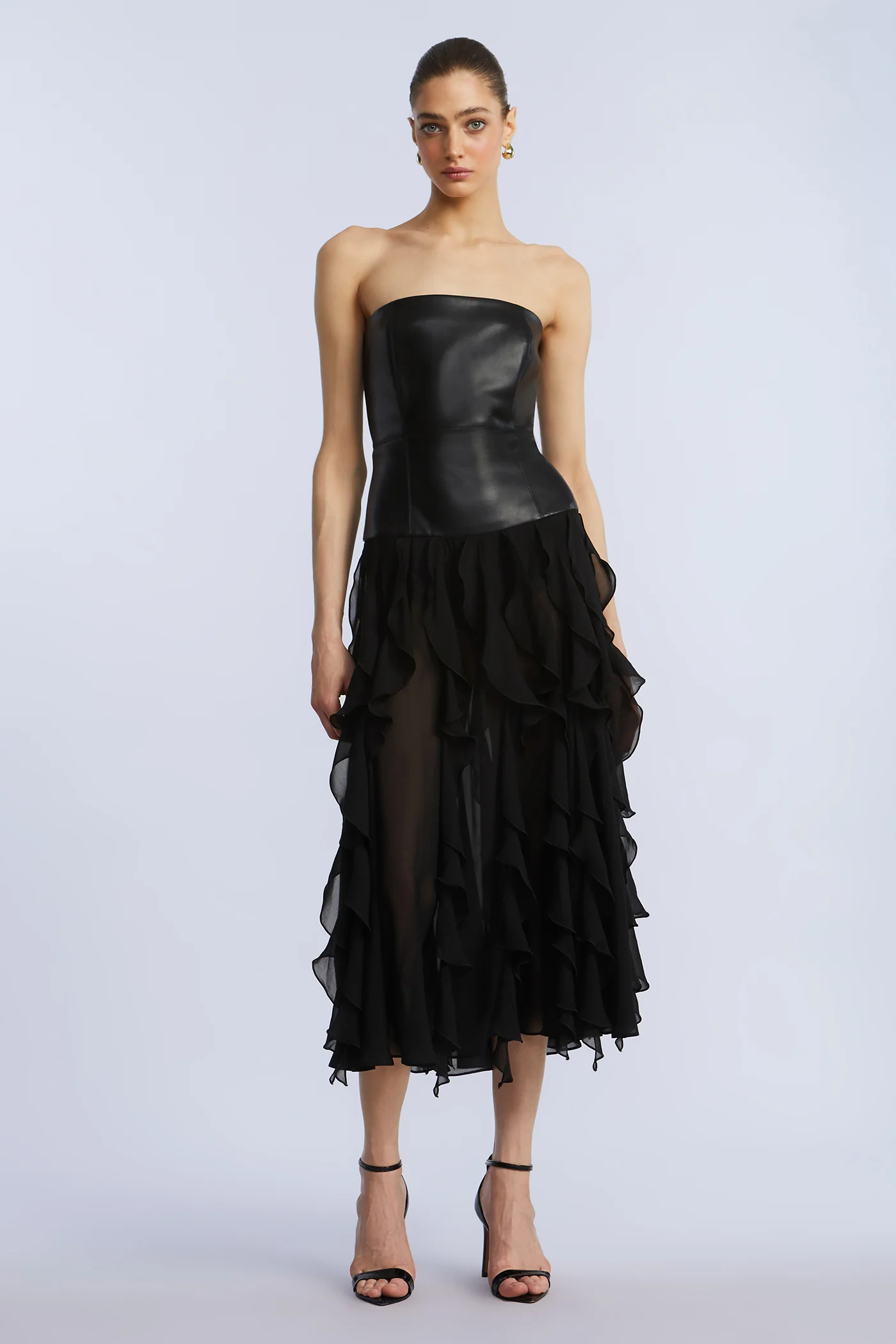 Leather Chiffon Dress - Image 6