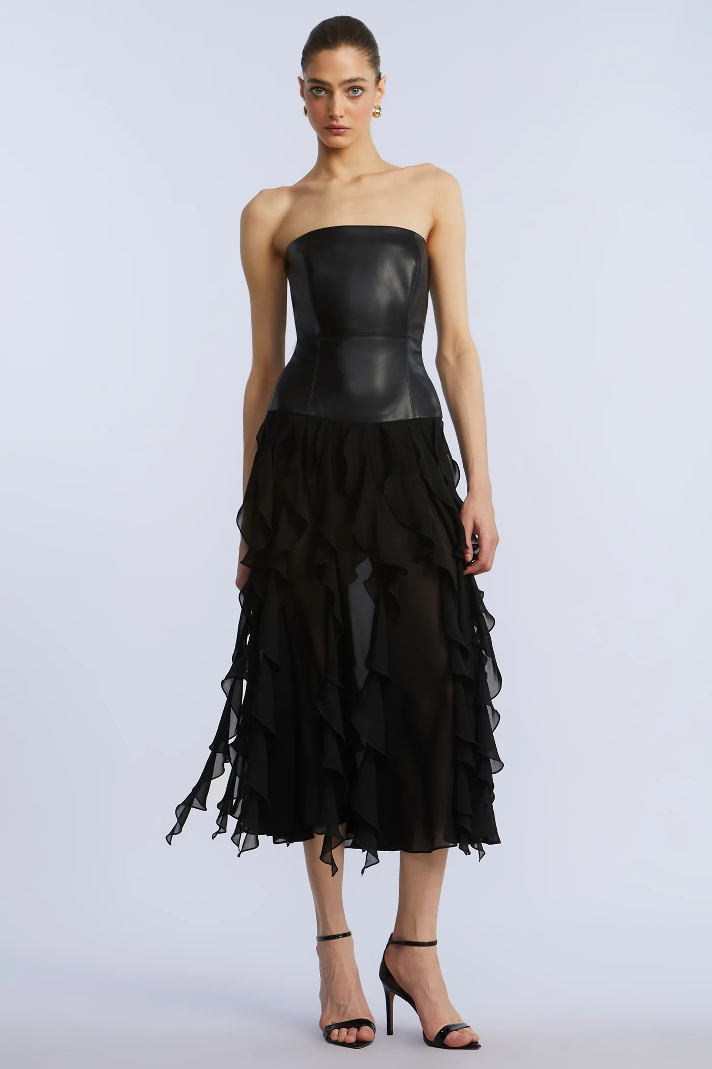 Leather Chiffon Dress - Image 7
