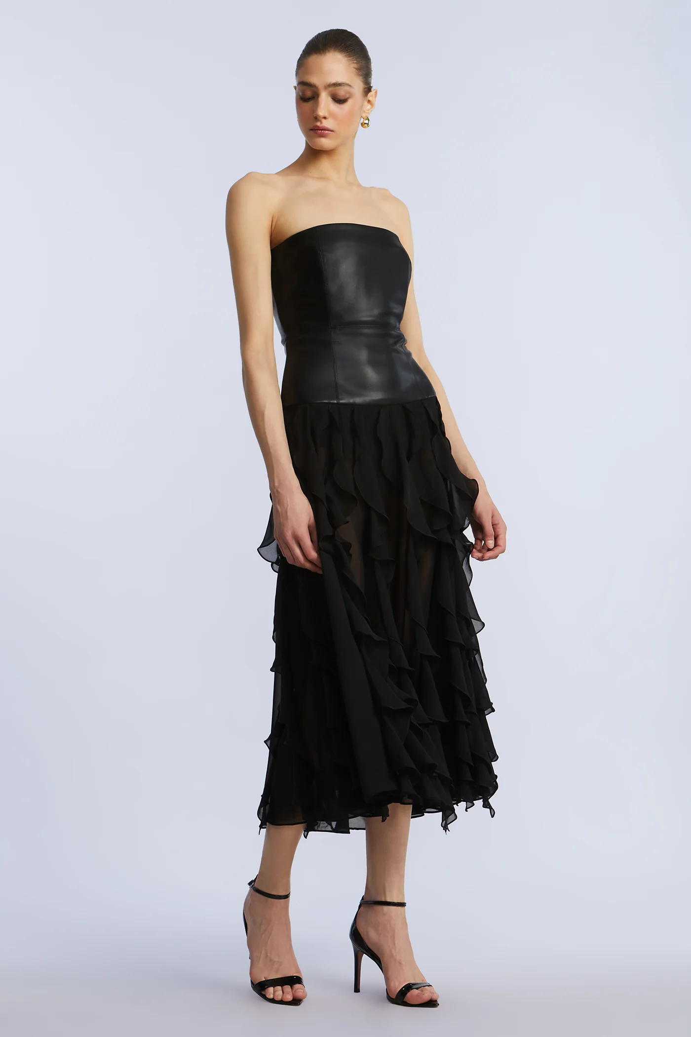 Leather Chiffon Dress - Image 8