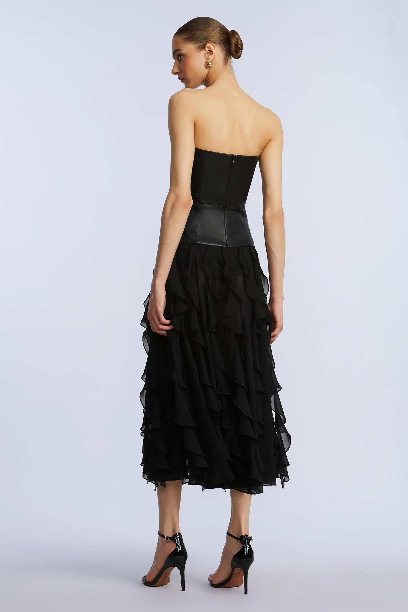 Leather Chiffon Dress - Image 9