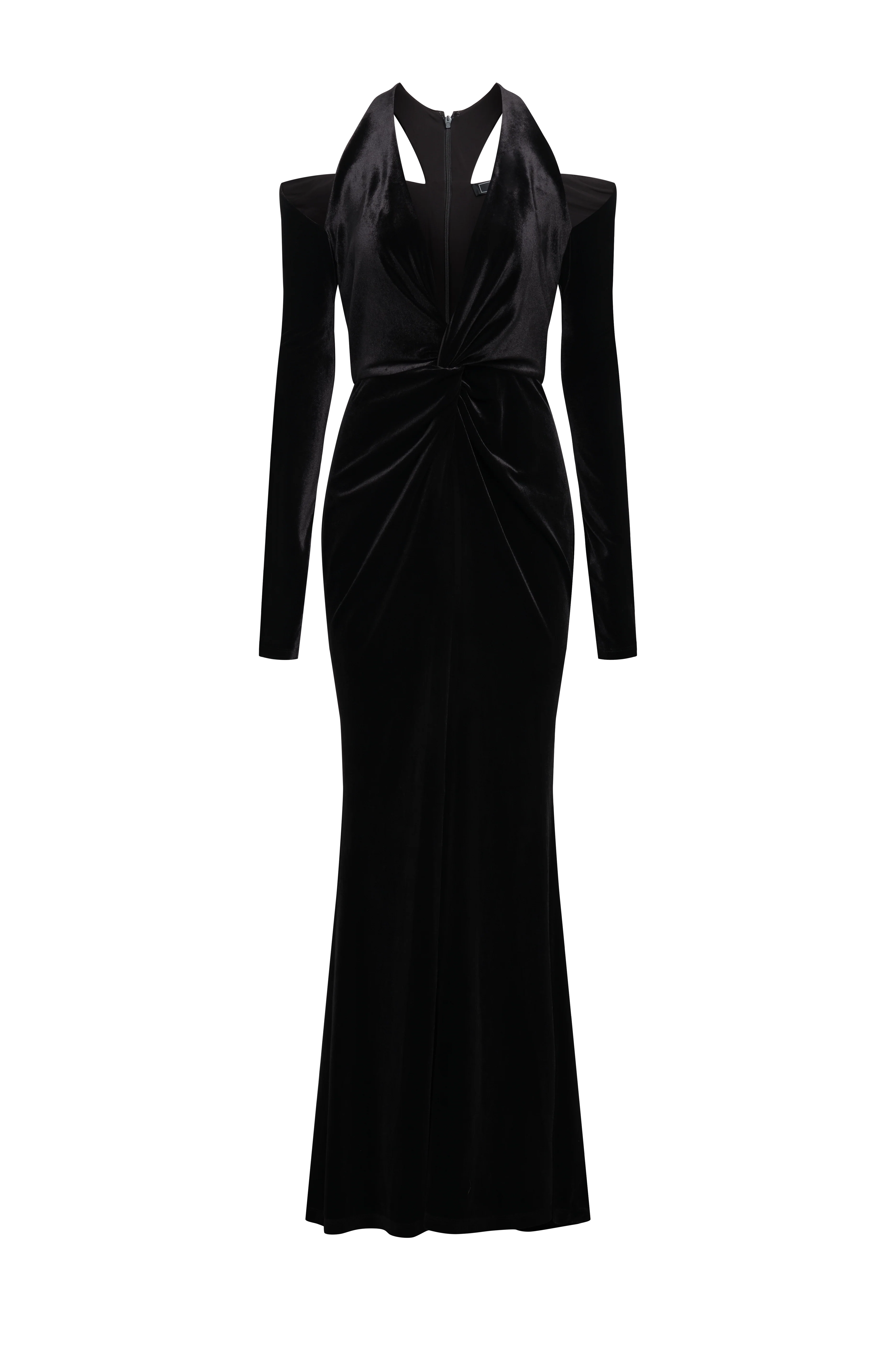Long Sleeve Halter Velvet Gown - Image 11