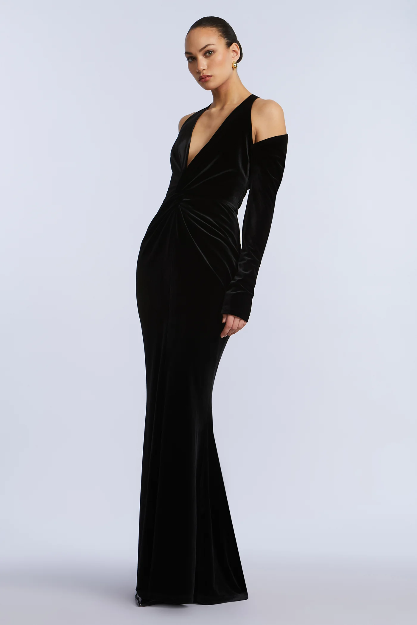 Long Sleeve Halter Velvet Gown - Image 3