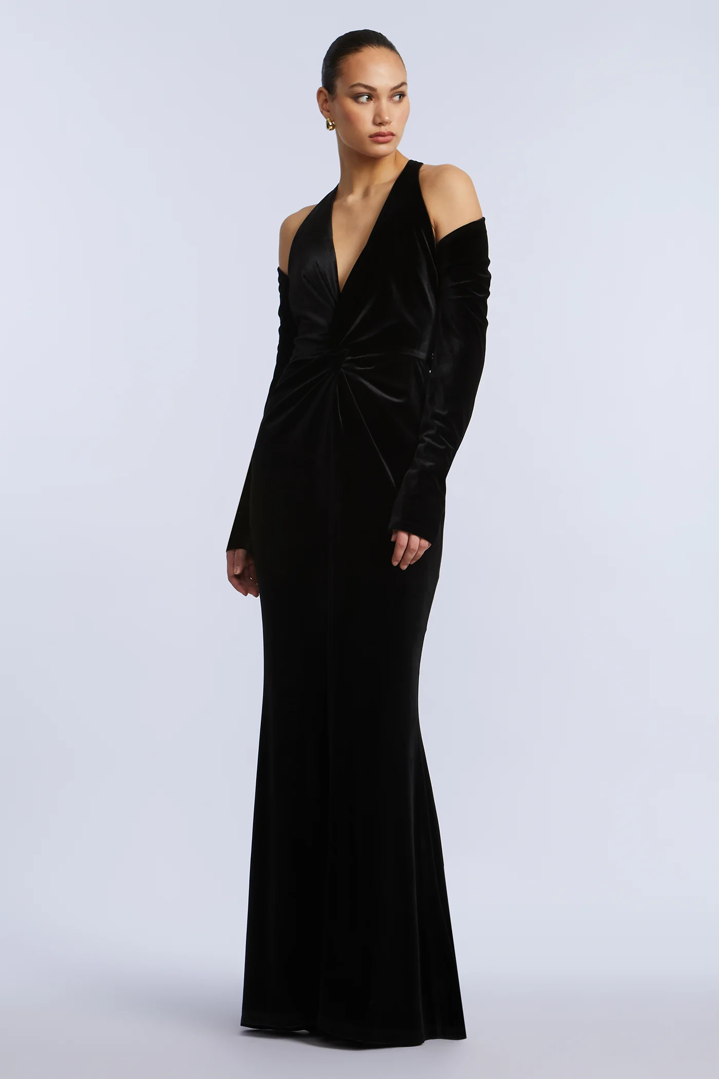 Long Sleeve Halter Velvet Gown - Image 6