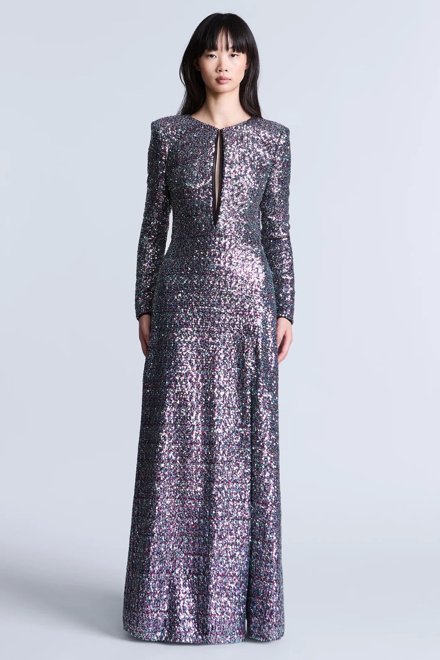 Long Sleeve Sequin Gown