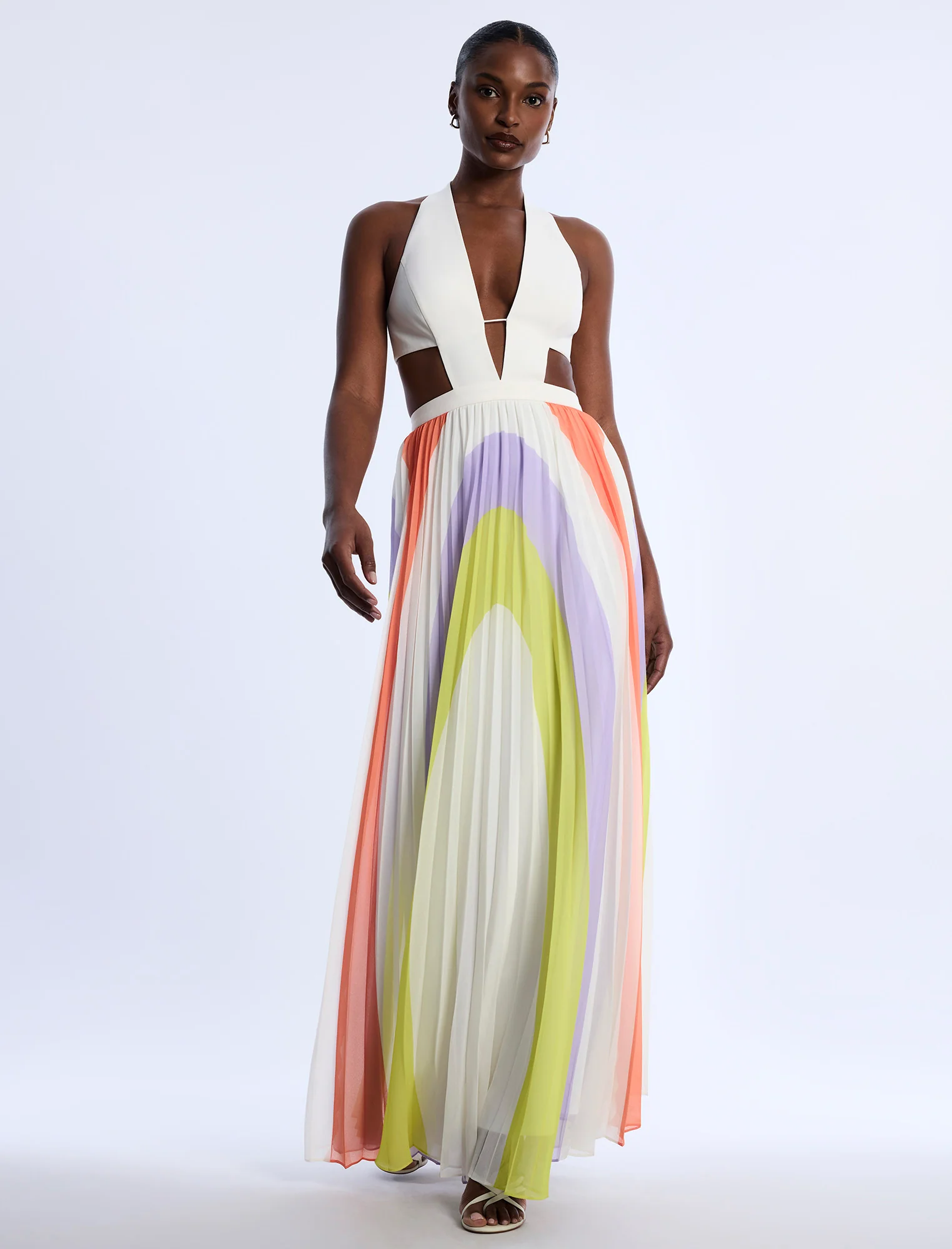 Printed Pleated Cutout Dress - Image 5