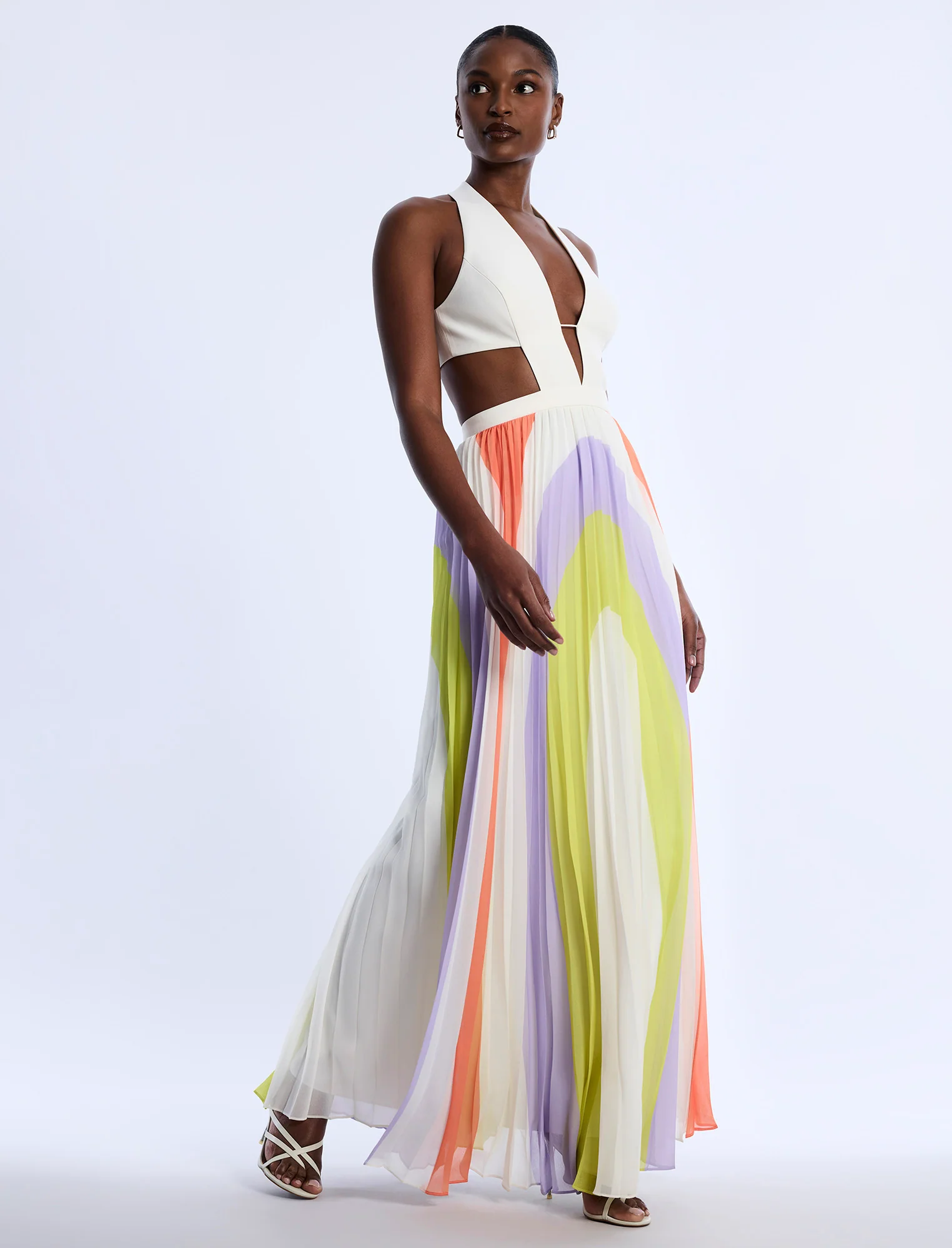 Printed Pleated Cutout Dress - Image 6