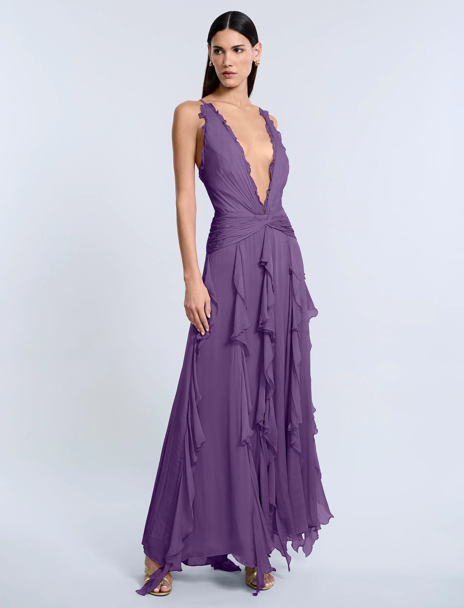 Ruffle Halter Chiffon Gown - Image 3