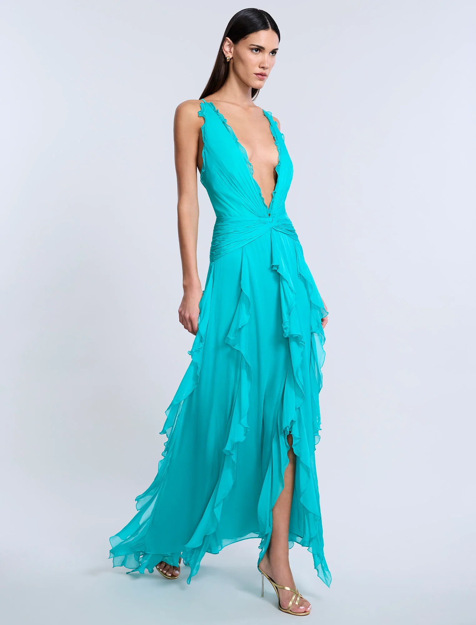 Ruffle Halter Chiffon Gown - Image 3
