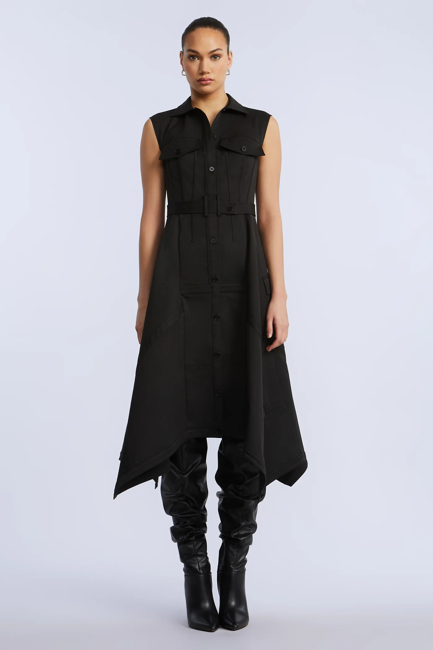 Scarf Hem Taffeta Twill Dress