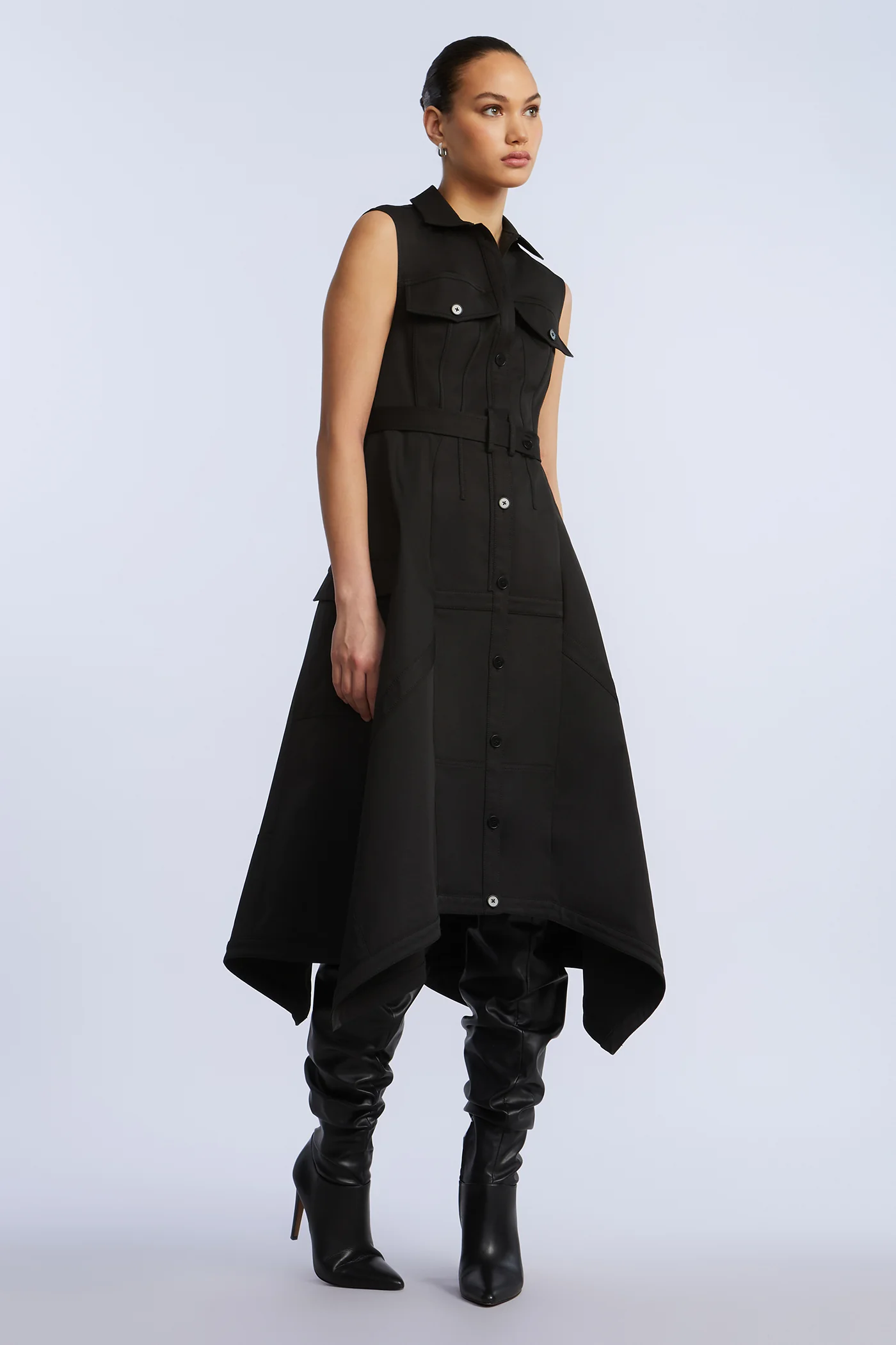 Scarf Hem Taffeta Twill Dress - Image 3