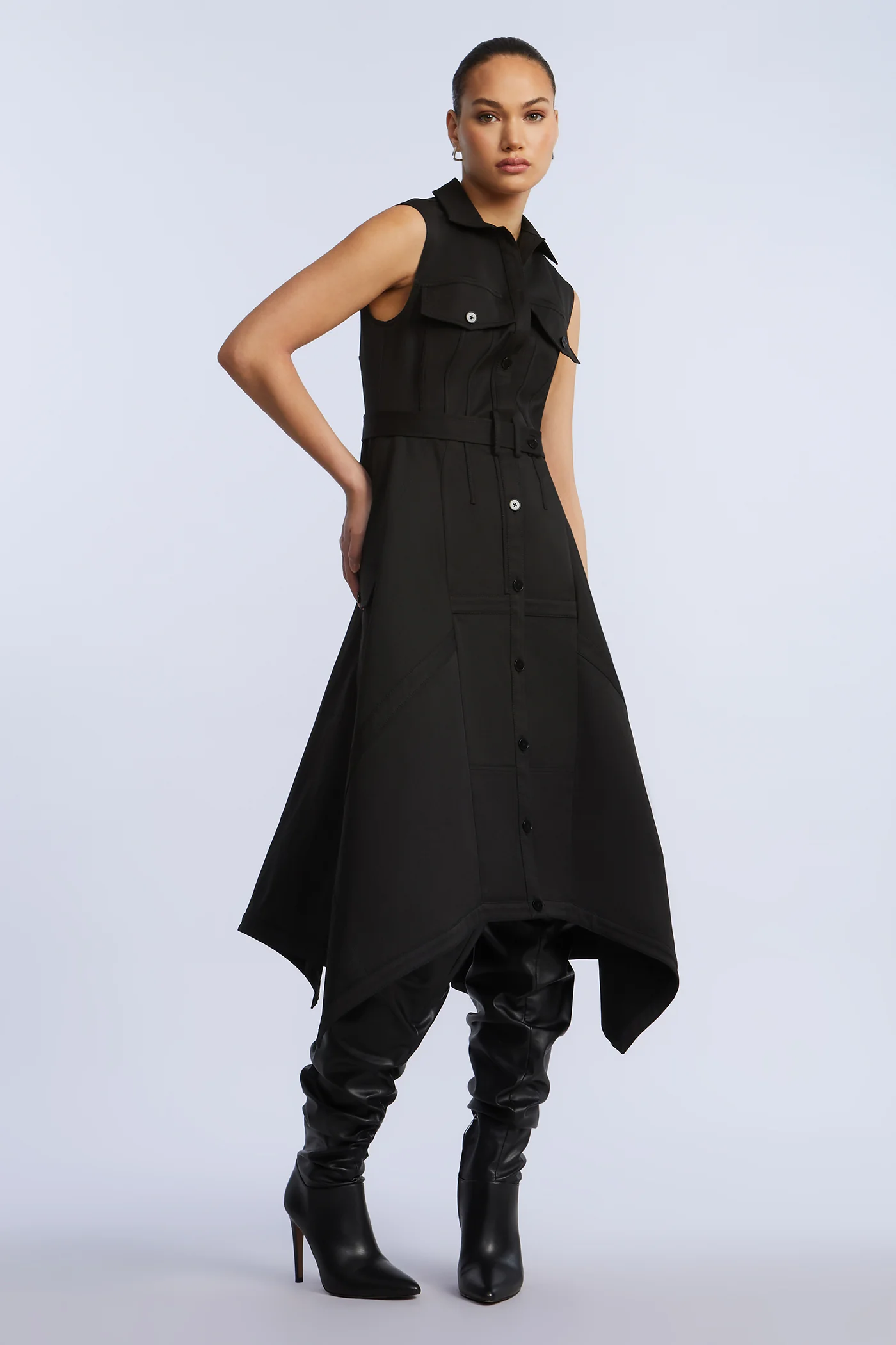 Scarf Hem Taffeta Twill Dress - Image 5