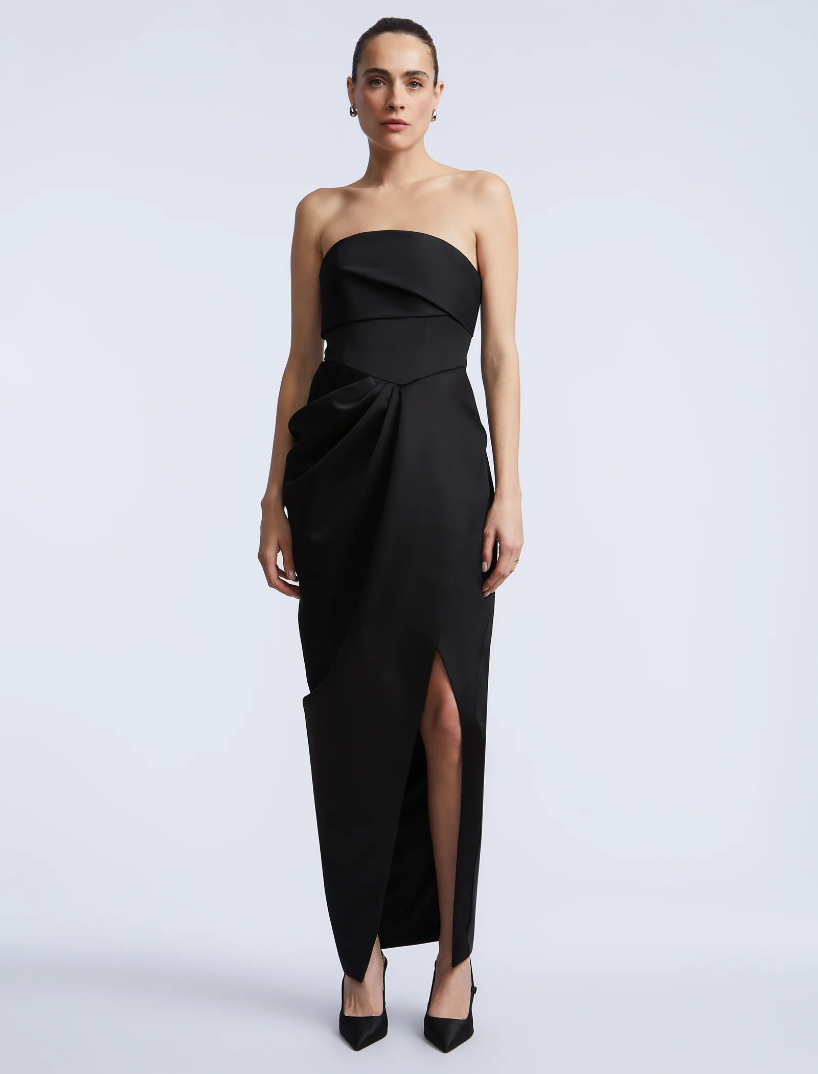 Solid Bodice Wrap Skirt Gown