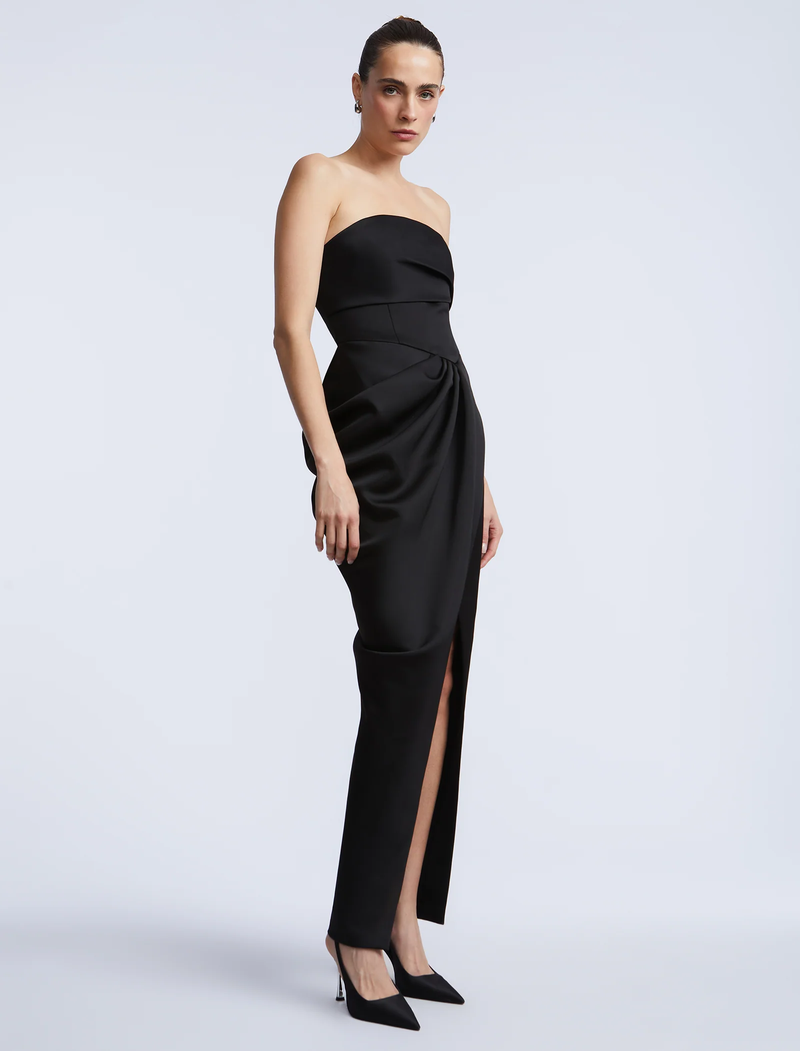 Solid Bodice Wrap Skirt Gown - Image 3