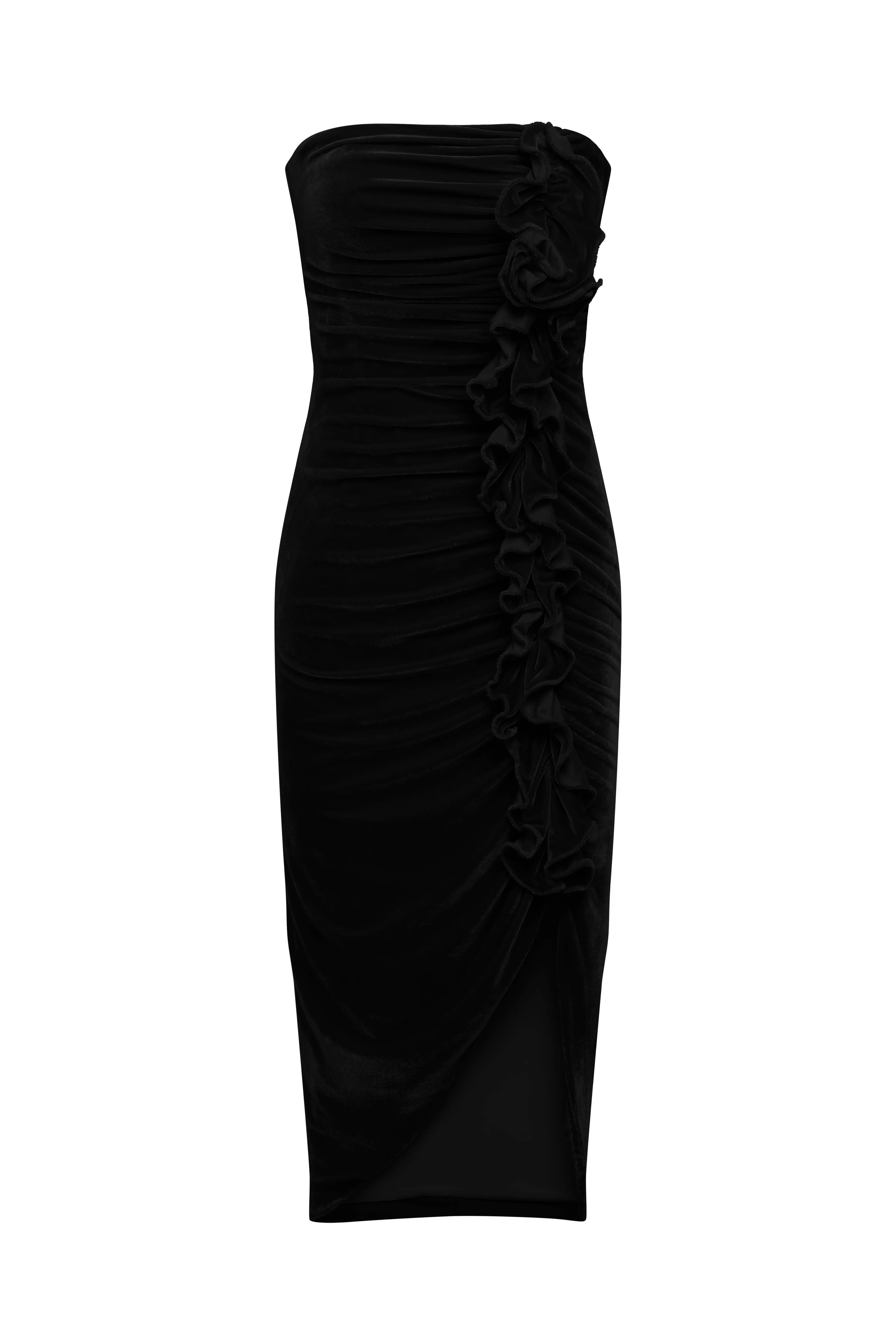 Strapless Velvet Ruffle Dress - Image 12