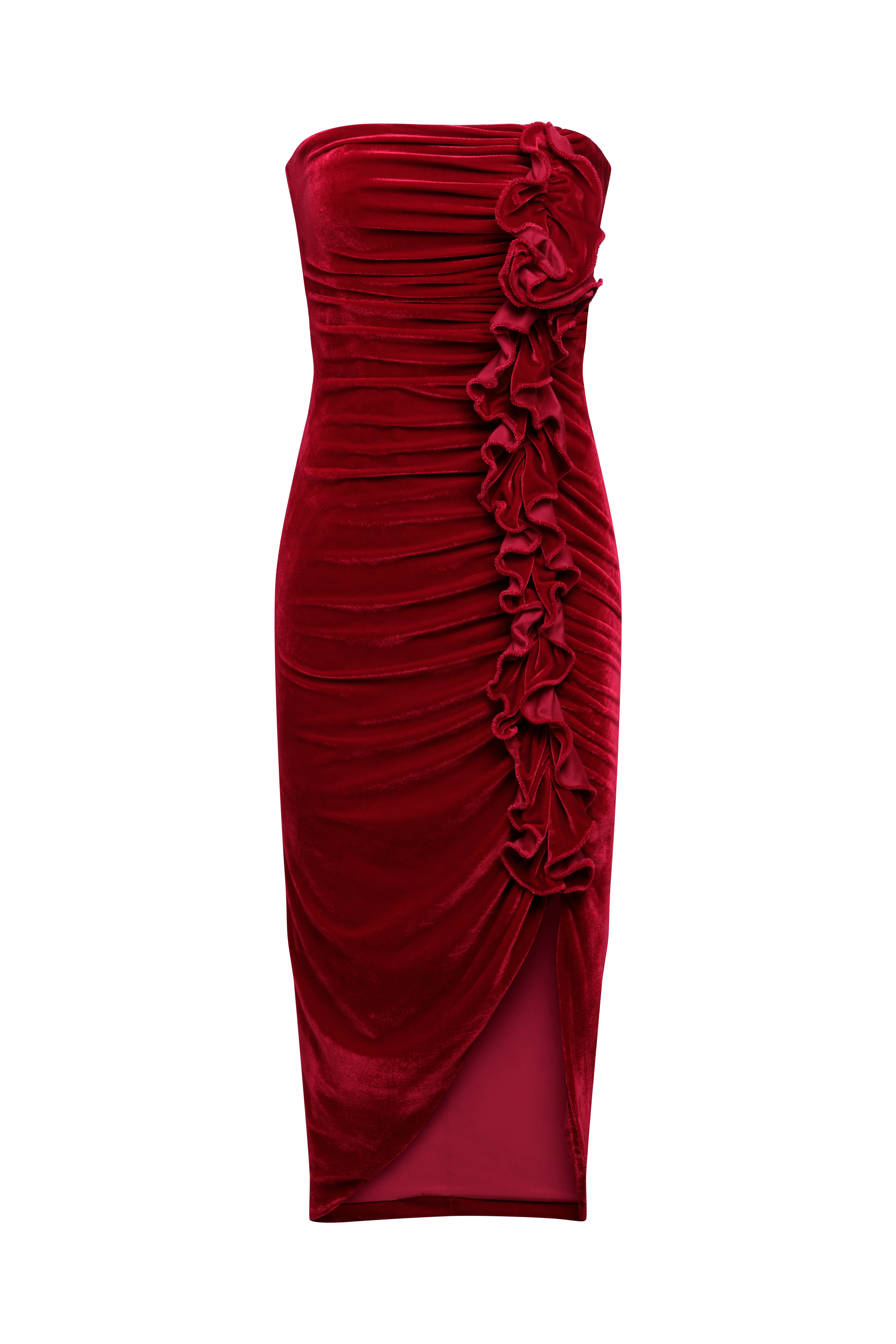 Strapless Velvet Ruffle Dress - Image 9