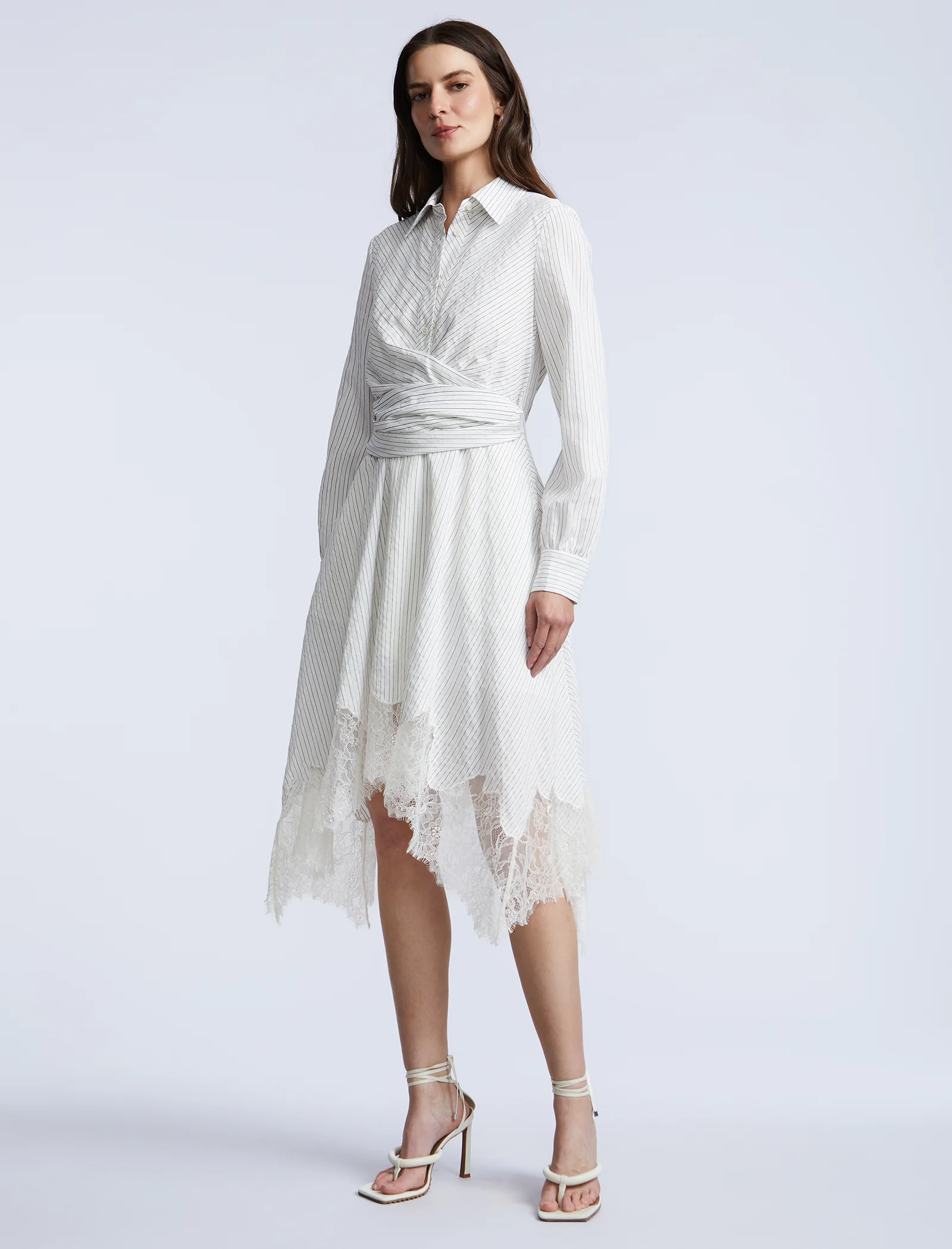 Stripe Shirt Dress With Lace - Image 3
