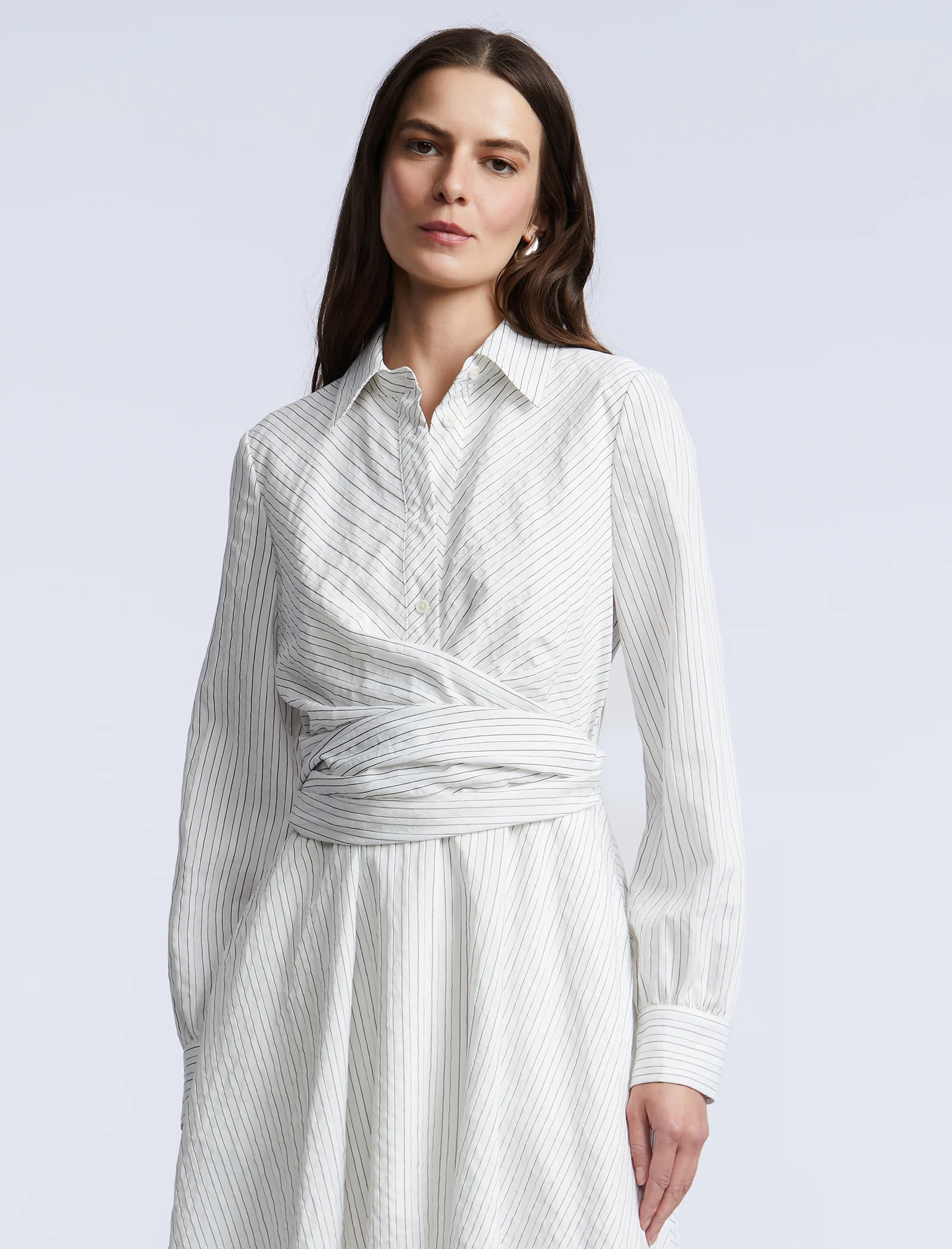 Stripe Shirt Dress With Lace - Image 4