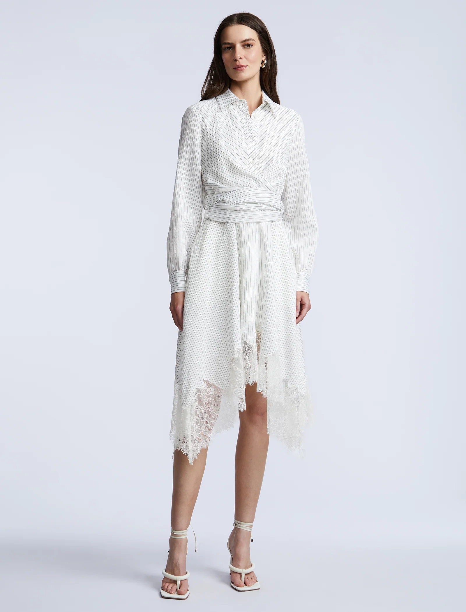 Stripe Shirt Dress With Lace - Image 5