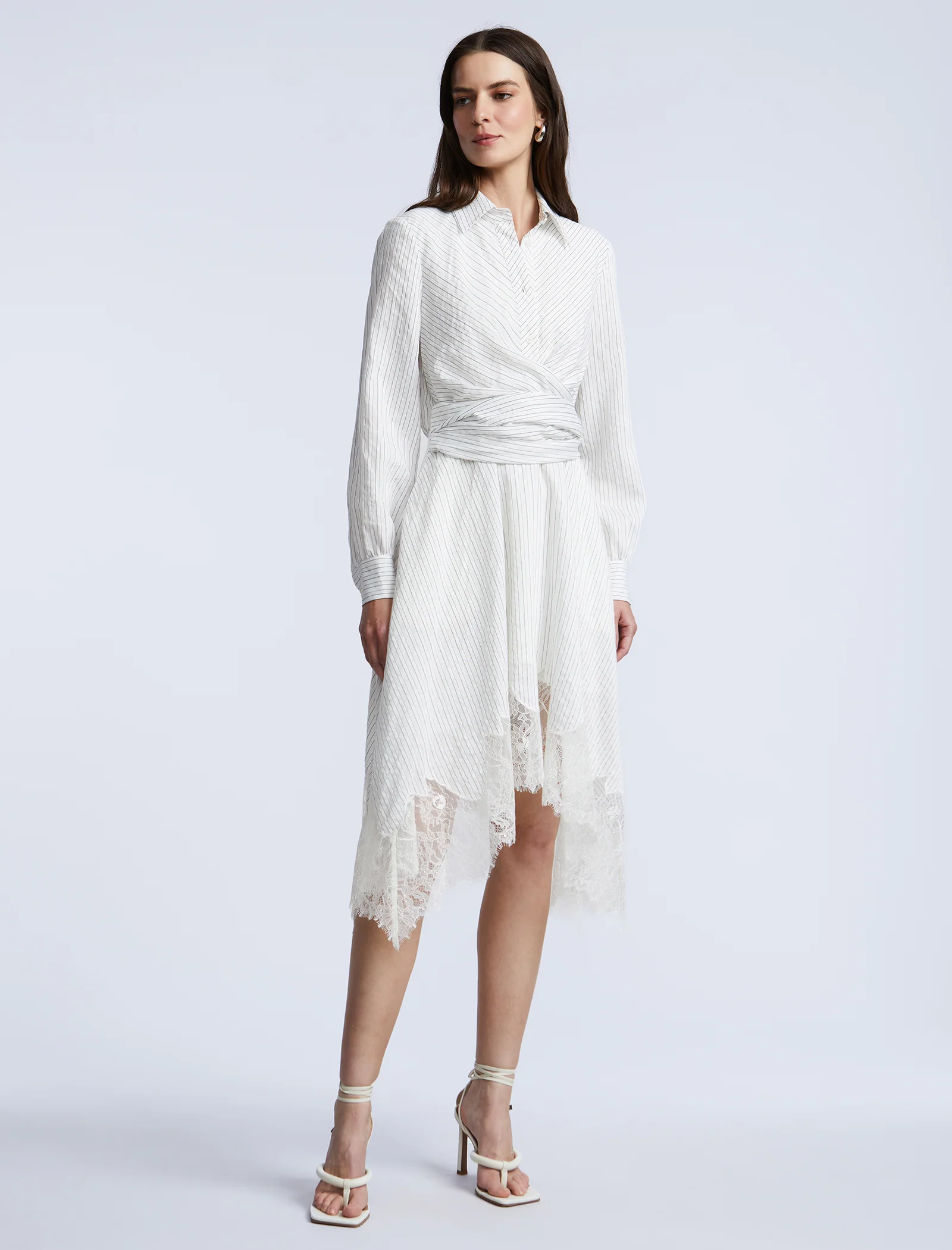 Stripe Shirt Dress With Lace - Image 7